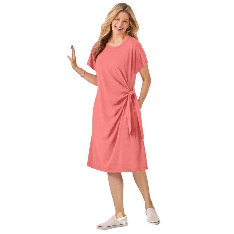 ウーマン ウィズイン レディース トップス ワンピース プラスサイズ Tシャツ Woman Within Plusize Side Knotee Dressweet Coral コーラル｜ReVida 店