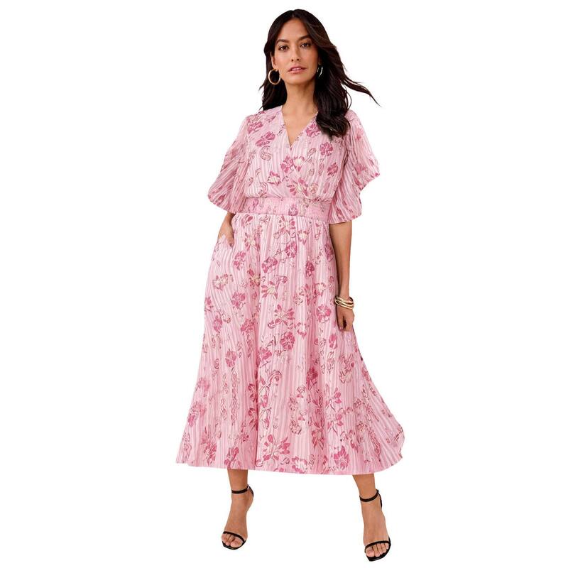 ロアマンズ レディース トップス 衣装 つけ加える大きさ マキシ Roaman\u0027s Women\u0027s Plusize Striped Lurex Maxi Dress Blush Soft Paisley 毛はらい