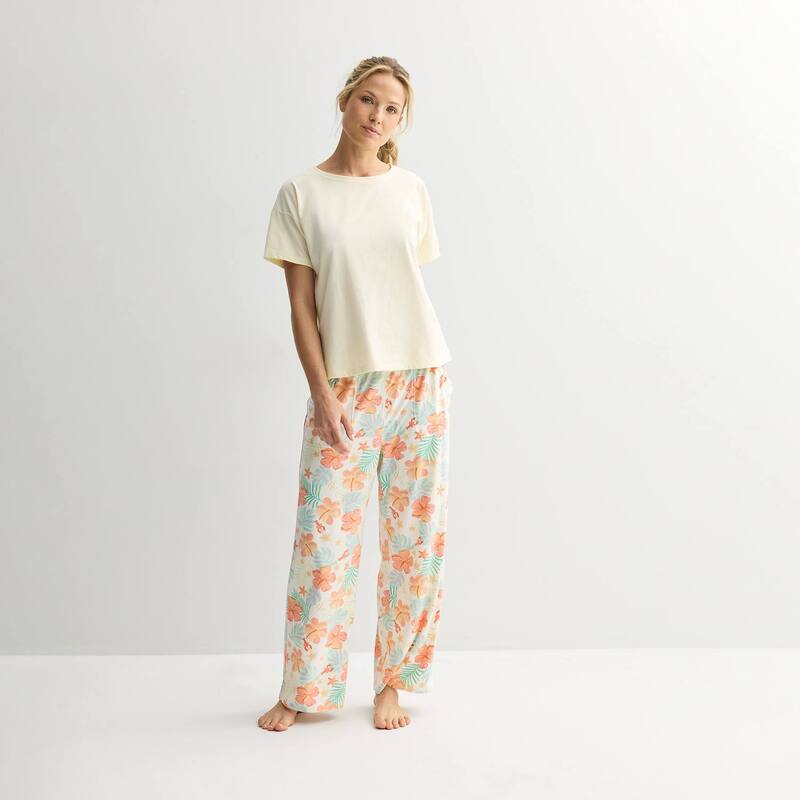 ソノマ レディース アンダーウェア ナイトウェア パンツ Women'sonoma Goods For Life Mom's Day Pajama Top & Pajama Pantset Ivory Tropical Floral アイボリー