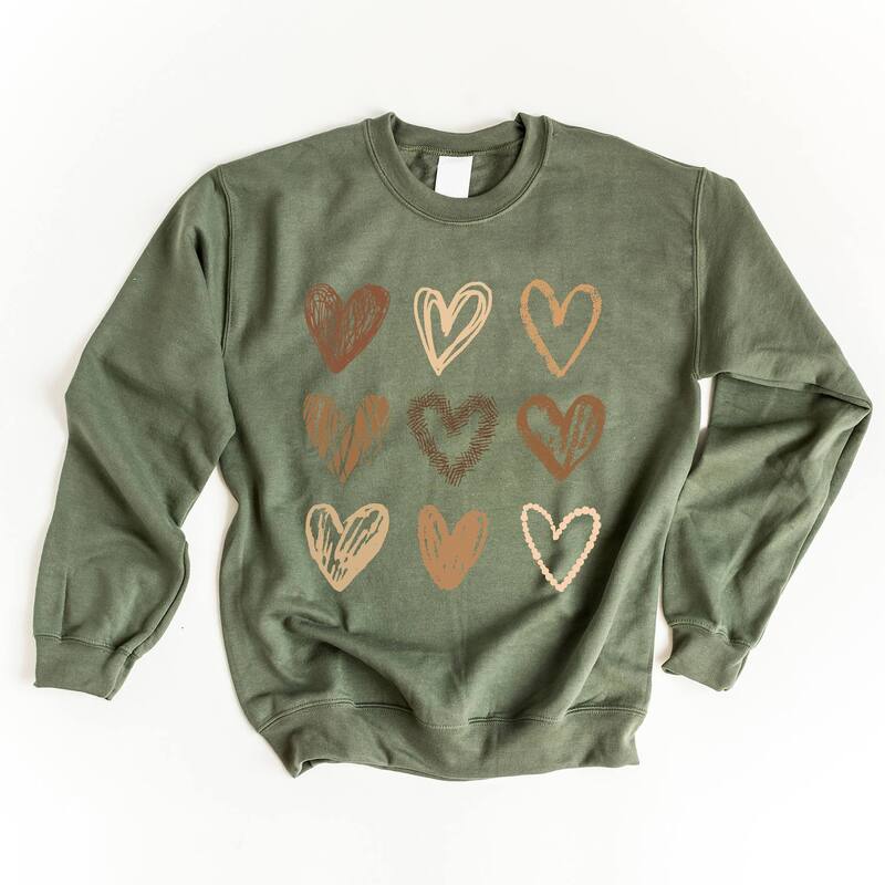 Simply Sage Market レディース トップス Tシャツ スウェット グラフィック Simply Sage Market Brown Hearts Collage - Women's Graphic Sweatshirt Military ブラウン