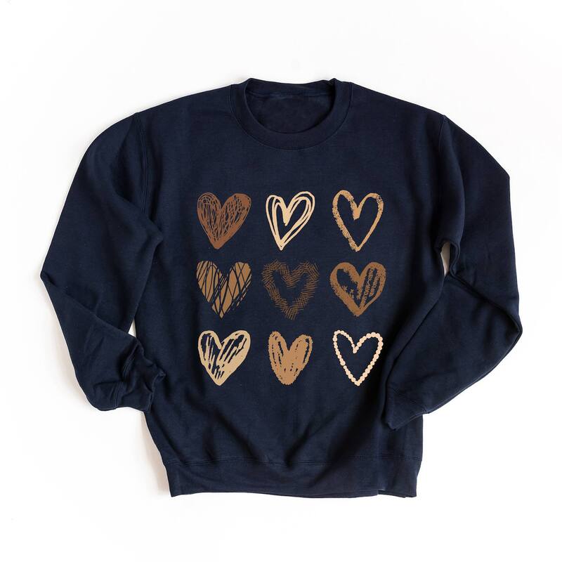 Simply Sage Market レディース トップス Tシャツ スウェット グラフィック Simply Sage Market Brown Hearts Collage - Women's Graphic Sweatshirtrue Navy ネイビー