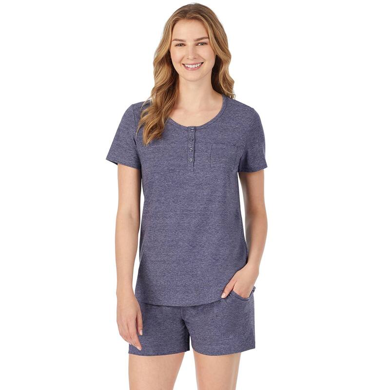 クドルドッズ レディース アンダーウェア ナイトウェア Tシャツ Women's Cuddl Duds Pajamas: Essential Sleep Tee & Boxerset Navy Heather ヘザー