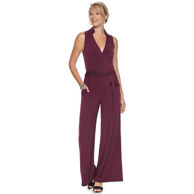 ニナレオナルド レディース トップス ワンピース ノースリーブ ジャンプスーツ Women's Nina Leonard Collared Sleevelessurplice Wide-Leg Jumpsuit Malbec 8,986円
