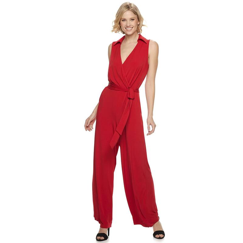 ニナレオナルド レディース トップス ワンピース ノースリーブ ジャンプスーツ Women's Nina Leonard Collared Sleevelessurplice Wide-Leg Jumpsuit Red レッド 8,986円