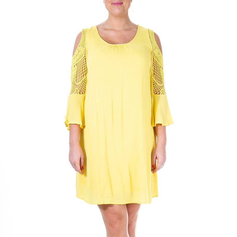 ニナレオナルド レディース トップス ワンピース Women's Nina Leonard Crochet Cold-Shoulder Swing Dress Canary