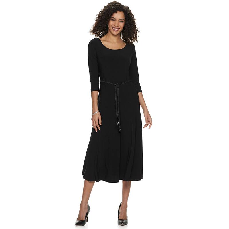 ニナレオナルド レディース トップス ワンピース ミディ Women's Nina Leonard Three-Quarter Sleeve Belted Midi Dress Black ブラック|ReVida 店