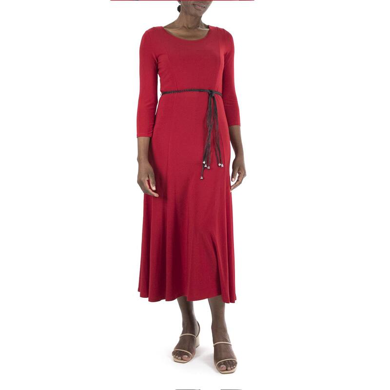 ニナレオナルド レディース トップス ワンピース ミディ Women's Nina Leonard Three-Quarter Sleeve Belted Midi Dress Brick|ReVida 店