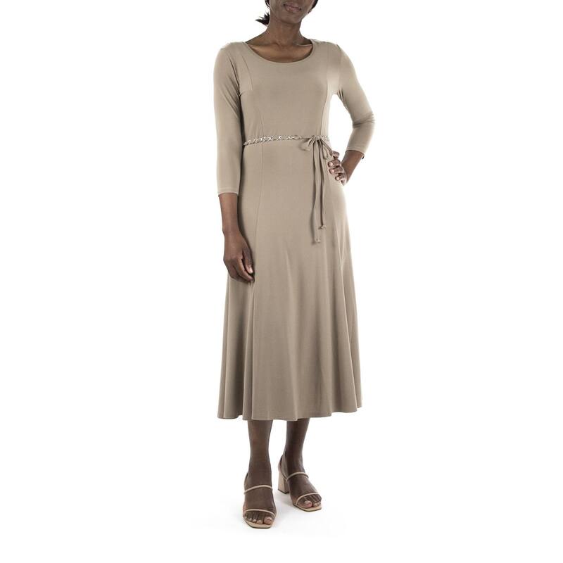 ニナレオナルド レディース トップス ワンピース ミディ Women's Nina Leonard Three-Quarter Sleeve Belted Midi Dress Mink ミンク|ReVida 店