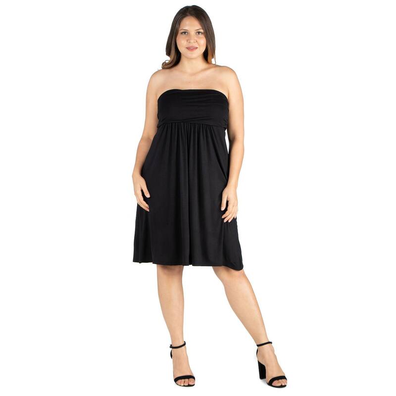 24 セブンコンフォート レディース トップス ワンピース ひざ丈 プラスサイズ ミニ ストラップレス Plusize 24seven Comfort Apparel Knee Length Strapless Mini Dress Black ブラック|ReVida 店