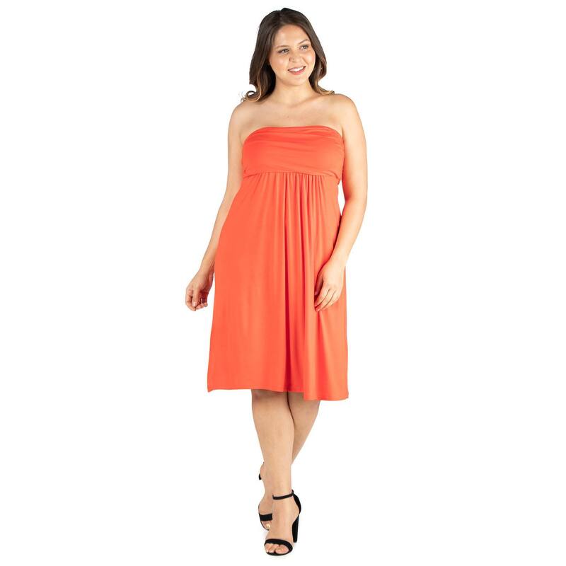 24 セブンコンフォート レディース トップス ワンピース ひざ丈 プラスサイズ ミニ ストラップレス Plusize 24seven Comfort Apparel Knee Length Strapless Mini Dress Orange オレンジ|ReVida 店