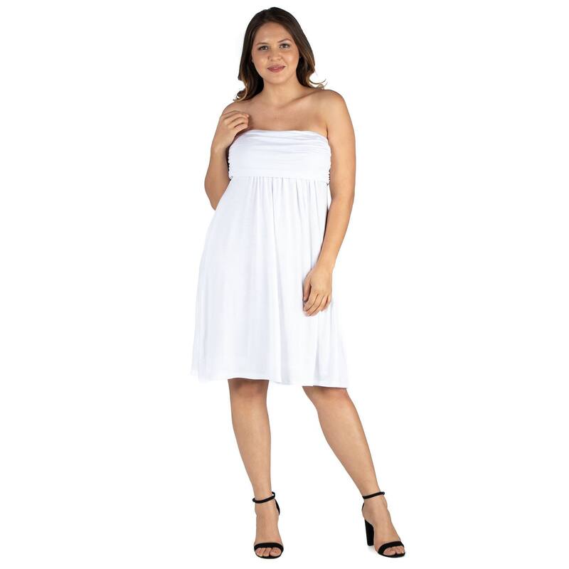 24 セブンコンフォート レディース トップス ワンピース ひざ丈 プラスサイズ ミニ ストラップレス Plusize 24seven Comfort Apparel Knee Length Strapless Mini Dress White ホワイト