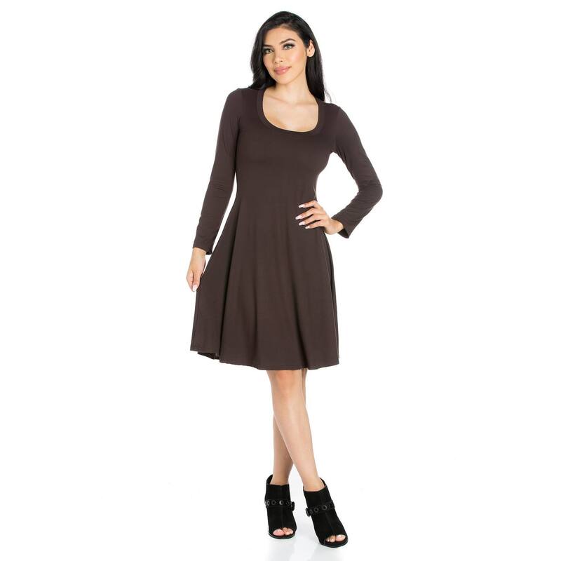 24 セブンコンフォート レディース トップス ワンピース ミニ Women's 24seven Comfort Apparel Classic Scoopneck Long Sleeve Flared Mini Dress Brown ブラウン