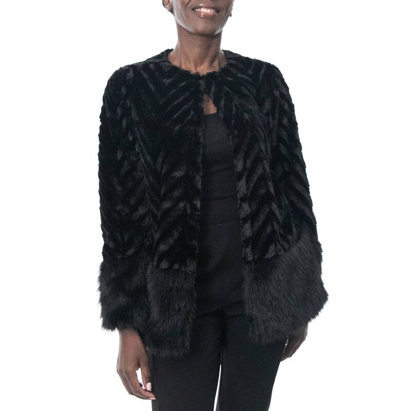 ニナレオナルド レディース トップス ワンピース Women's Nina Leonard Chevron Faux-Fur Bolero Black ブラック