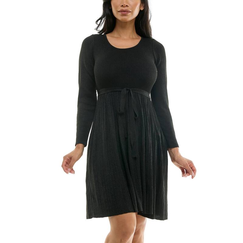 ニナレオナルド レディース トップス ワンピース ニット Women Nina Leonard Pleat Glitter Knit Dress Black ブラック