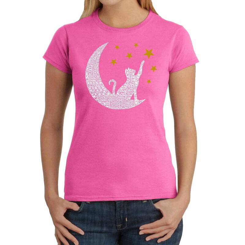 エルエーポップアート レディース トップス Tシャツ LA Pop Art Cat Moon - Women's Word Art-shirt Pink ピンク