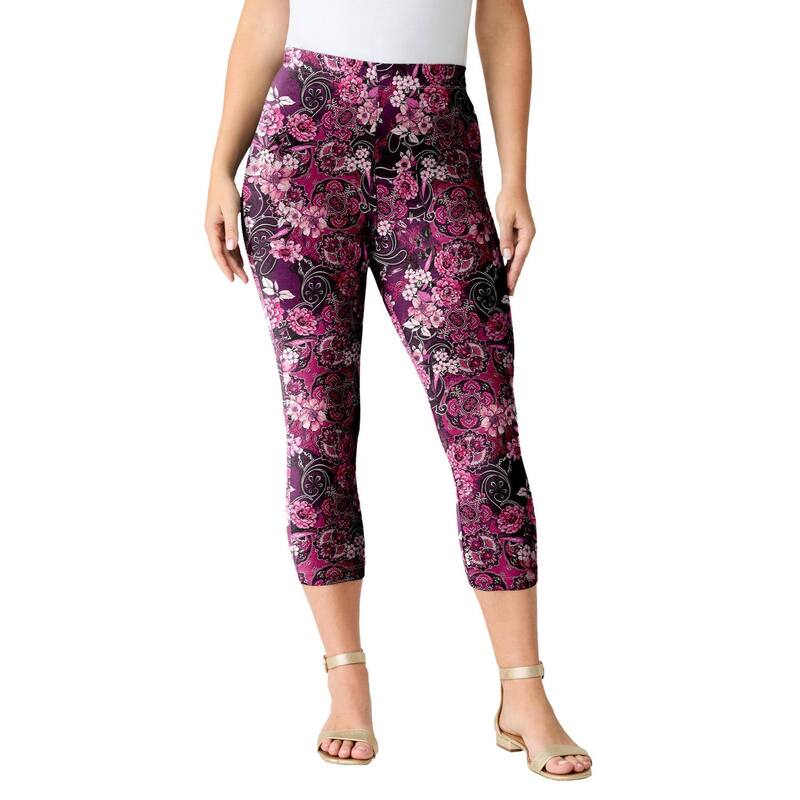 ロアマンズ レディース ボトムス カジュアルパンツ プラスサイズ キャップ Roaman's Women's Plusize Plusizessential Stretch Capri Legging Dark Berry Rose