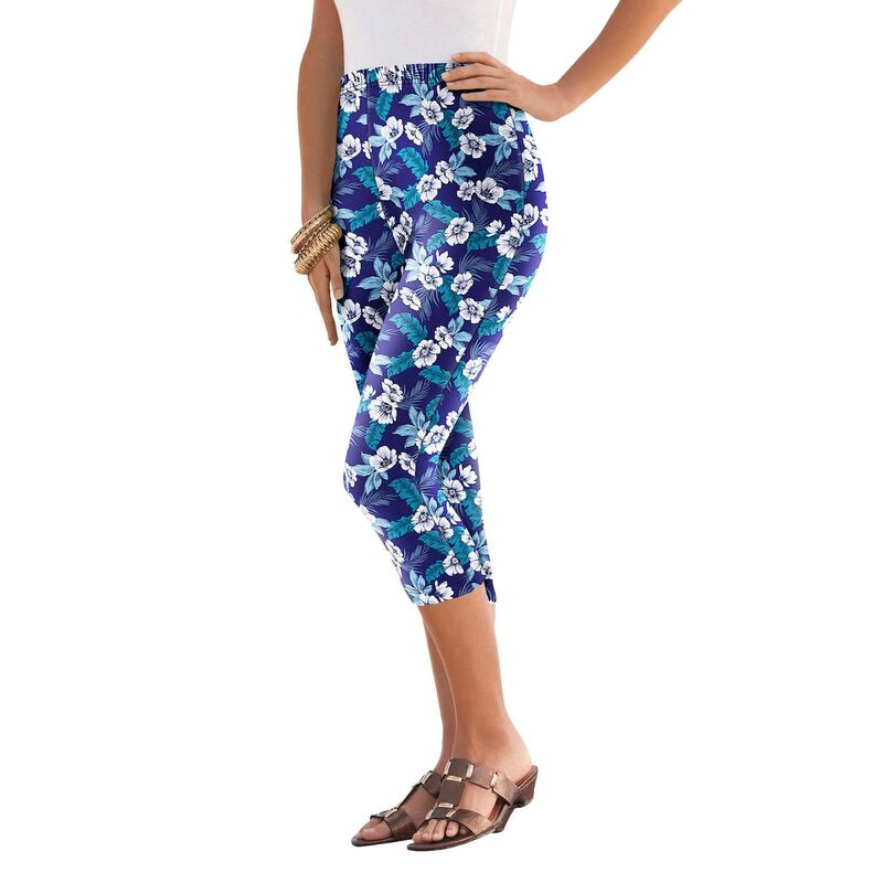 ロアマンズ レディース ボトムス カジュアルパンツ プラスサイズ キャップ Roaman's Women's Plusize Plusizessential Stretch Capri Legging Navy Tropical Blossoms ネイビー