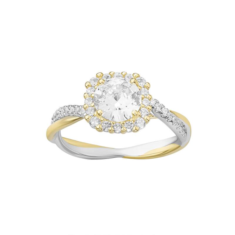 プリムローズ レディース アクセサリー リング PRIMROSE Two Tone Cubic Zirconia Cushion Halo Twist Band Ring Twotone Gold ゴールド｜ReVida 店