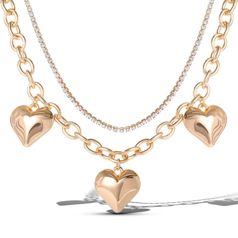 ジェシカシンプソン レディース アクセサリー ネックレス・チョーカー・ペンダントトップ レース JS Jessica Simpson Triple Heart Statement Necklace Gold Tone ゴールド