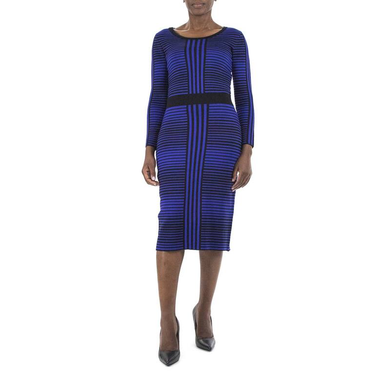 ニナレオナルド レディース トップス ワンピース ミディ セーター スカート Women's Nina Leonard Striped-Jacquard Sweater & Midi Skirt Set Black Sapphire ブラック|ReVida 店
