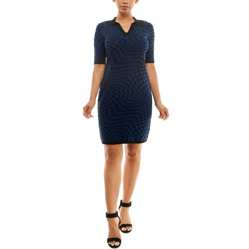 ニナレオナルド レディース トップス ワンピース セーター Women's Nina Leonard Abstract Jacquard Sweater Dress Black Ink ブラック