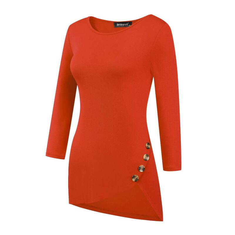 アレグラ ケー レディース トップス シャツ アシンメトリー ALLEGRA K Women's Round Neck 3/4 Sleeve Asymmetric Hem Casual Tunic Top Orange オレンジ