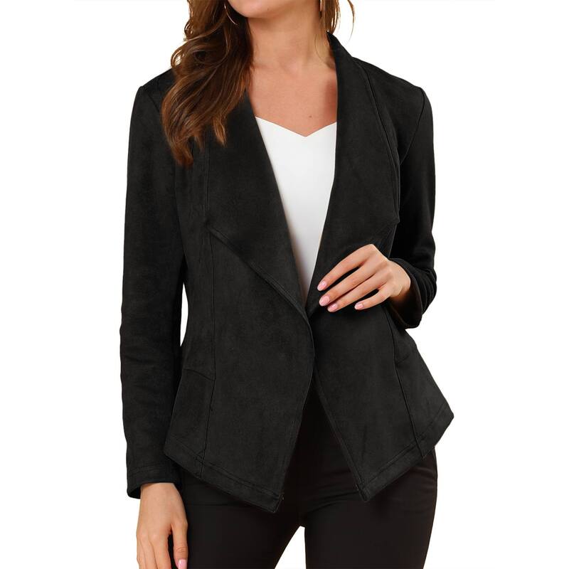 アレグラ ケー レディース アウター 上衣・上衣 ドレープ スエードクロス ジレー ALLEGRA K Women\u0027s Faux Suede Drape Collar Long Sleeves Open Front Cardigan Black 黒いこと