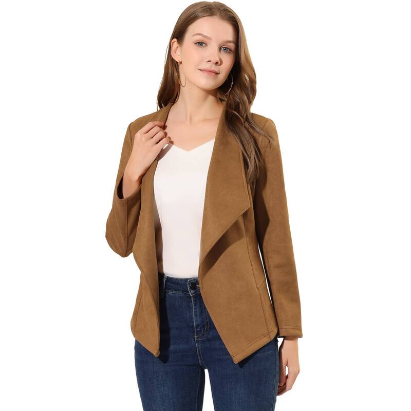 アレグラ ケー レディース アウター 上衣・上衣 ドレープ スエードクロス ジレー ALLEGRA K Women\u0027s Faux Suede Drape Collar Long Sleeves Open Front Cardigan Brown 赤銅色