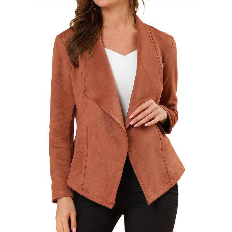 アレグラ ケー レディース アウター 上衣・上衣 ドレープ スエードクロス ジレー ALLEGRA K Women\u0027s Faux Suede Drape Collar Long Sleeves Open Front Cardigan Caramel