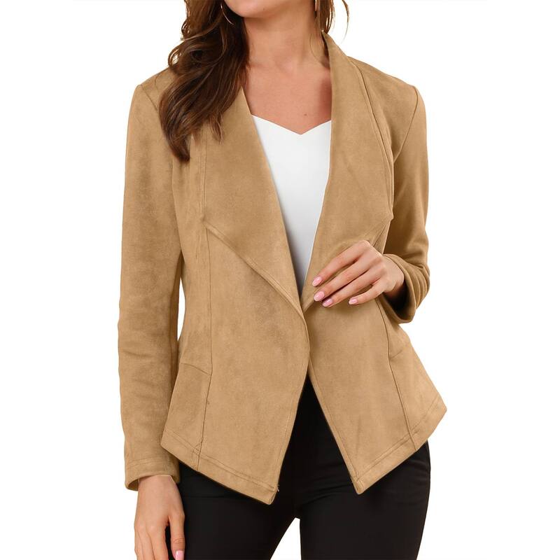 アレグラ ケー レディース アウター 上衣・上衣 ドレープ スエードクロス ジレー ALLEGRA K Women\u0027s Faux Suede Drape Collar Long Sleeves Open Front Cardigan Khaki カーキ