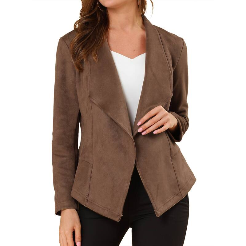 アレグラ ケー レディース アウター 上衣・上衣 ドレープ スエードクロス ジレー ALLEGRA K Women\u0027s Faux Suede Drape Collar Long Sleeves Open Front Cardigan Light Brown 赤銅色