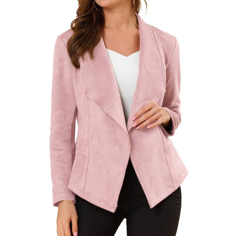 アレグラ ケー レディース アウター 上衣・上衣 ドレープ スエードクロス ジレー ALLEGRA K Women\u0027s Faux Suede Drape Collar Long Sleeves Open Front Cardigan Pink サクラ色