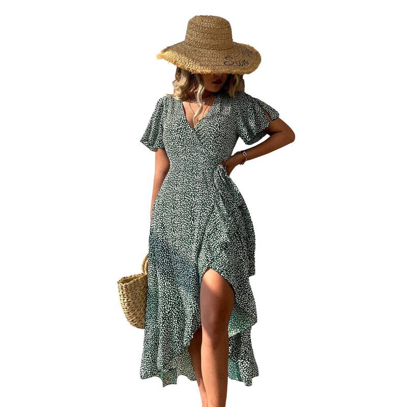 カップシー レディース トップス ワンピース Vネック Women's Cupshe Flared Sleeve V-neck Ditsy Dress Green グリーン