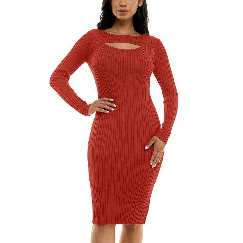 ニナレオナルド レディース トップス ワンピース リブ ミディ セーター Women Nina Leonard Ribbed Midi Sweater Dress Blaze