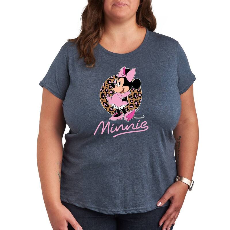 ディズニー レディース トップス Tシャツ プラスサイズ グラフィック Disney's Minnie Mouse Plusize Leopard Graphic Tee Heather Blue ヘザー