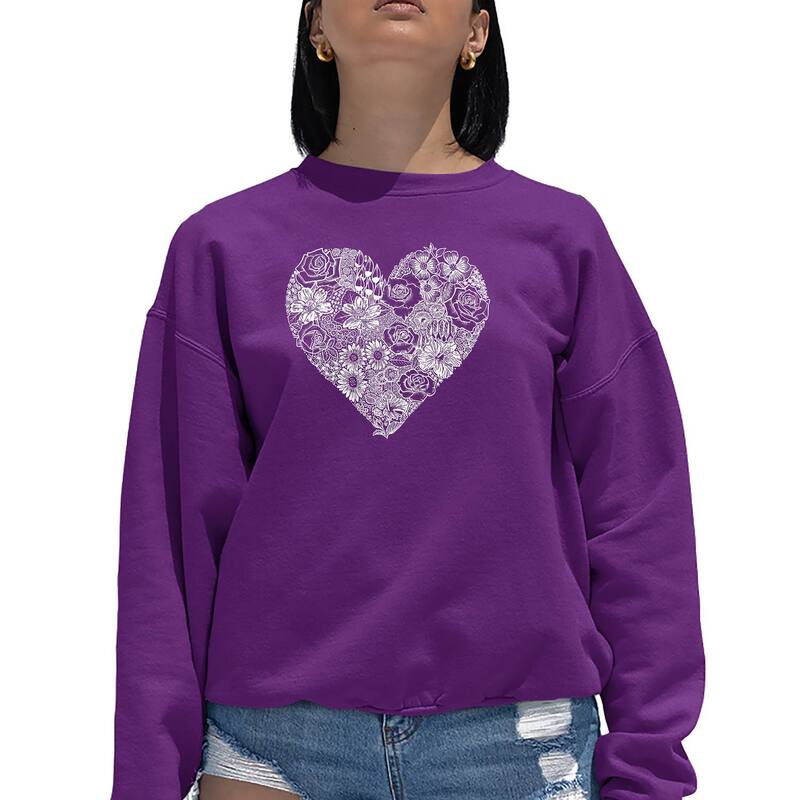 エルエーポップアート レディース トップス プルオーバー 労働者の一団素っ首 流汗 天使の都市 Pop Art Heart Flowers - Women\u0027s Word Art Crewneck Sweatshirt Purple パープル