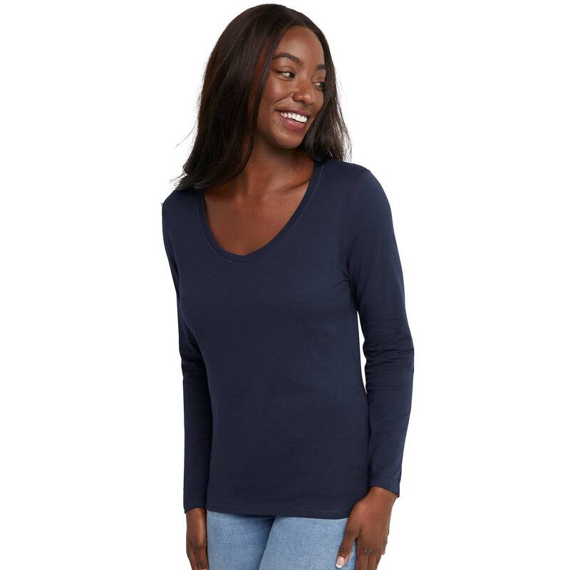 ヘインズ レディース トップス Tシャツ Women's Hanes Originals Long Sleeve Tee Navy ネイビー