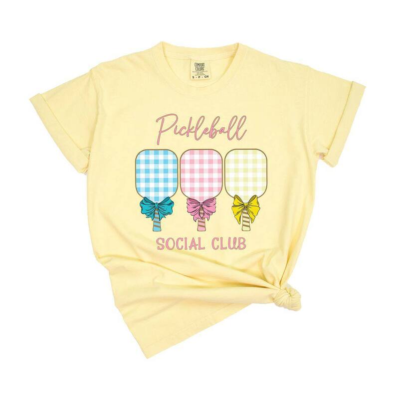 Simply Sage Market レディース トップス ティーシャツ Simply Sage Market Pickleball Checkered Paddles Garment Dyed Tee Butter サルヴィア レディースファッション-トップス-Tシャツ・カットソー