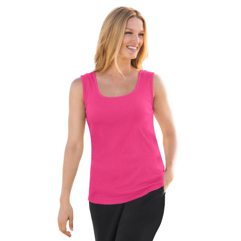 ウーマン ウィズイン レディース トップス Tシャツ リブニット プラスサイズ ニット Woman Within Plusize Rib Knitank Raspberry Sorbet