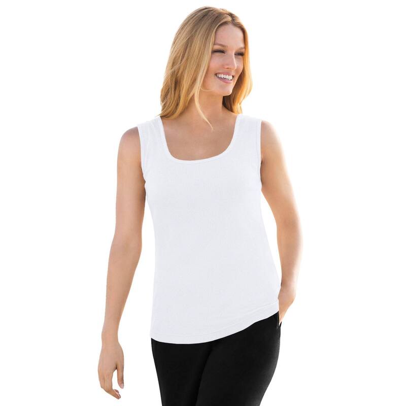 ウーマン ウィズイン レディース トップス Tシャツ リブニット プラスサイズ ニット Woman Within Plusize Rib Knitank White ホワイト