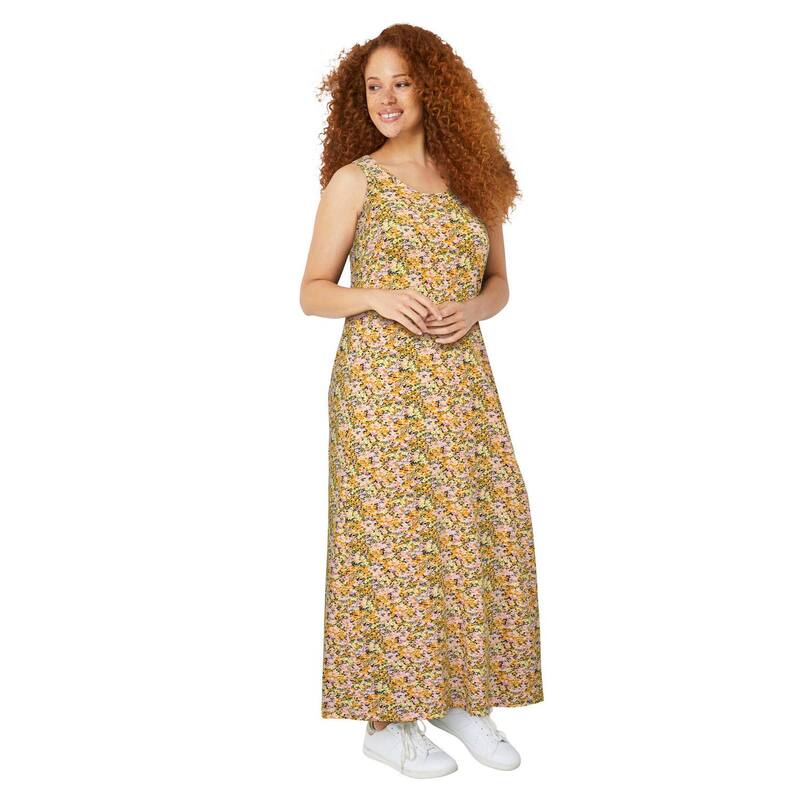 Ellos レディース トップス 衣装 A 伝達ルート つけ加える大きさ ノースリーブ 綿織物 マキシ ellos Plusize Cotton Spandex Scoop Neck Sleeveless A Line Maxi Dress Butter Lilac Ditsy 紫はしどい