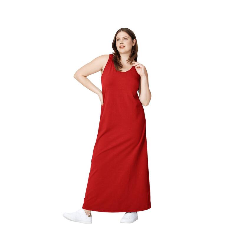 Ellos レディース トップス ワンピース A ライン プラスサイズ ノースリーブ コットン マキシ ellos Plusize Cotton Spandex Scoop Neck Sleeveless A Line Maxi Dress Chili Red レッド｜ReVida 店