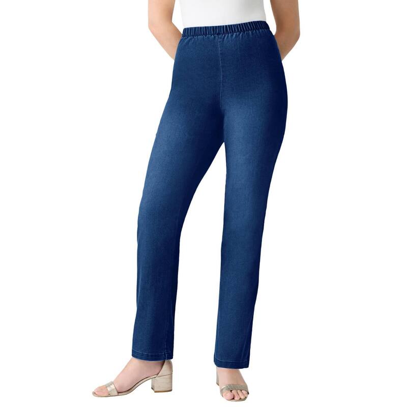 ロアマンズ レディース ボトムス デニムパンツ ストレート プラスサイズ プチ Roaman's Women's Plusize Petite Plusize Comfort Stretch Straight Leg Jean Dark Wash Sanded