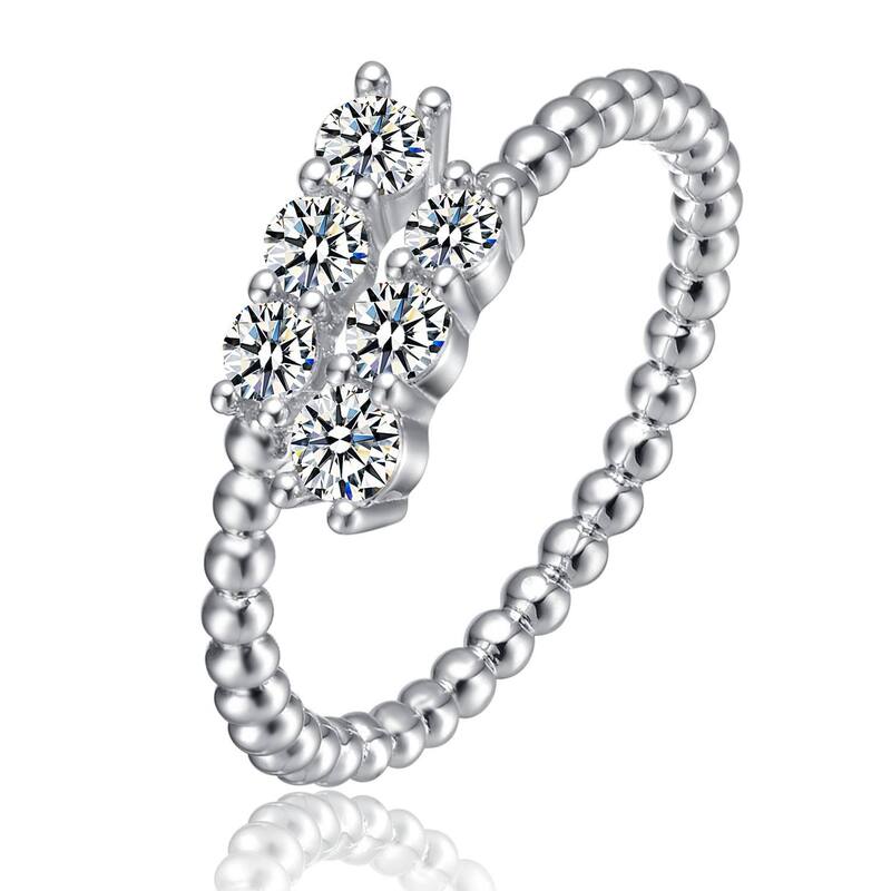 アンブランデッド レディース アクセサリー リング Unbranded Sterling Silver Cubic Zirconia Coiled Bead Stacking Bypass Ring Sterling シルバー 15,000円