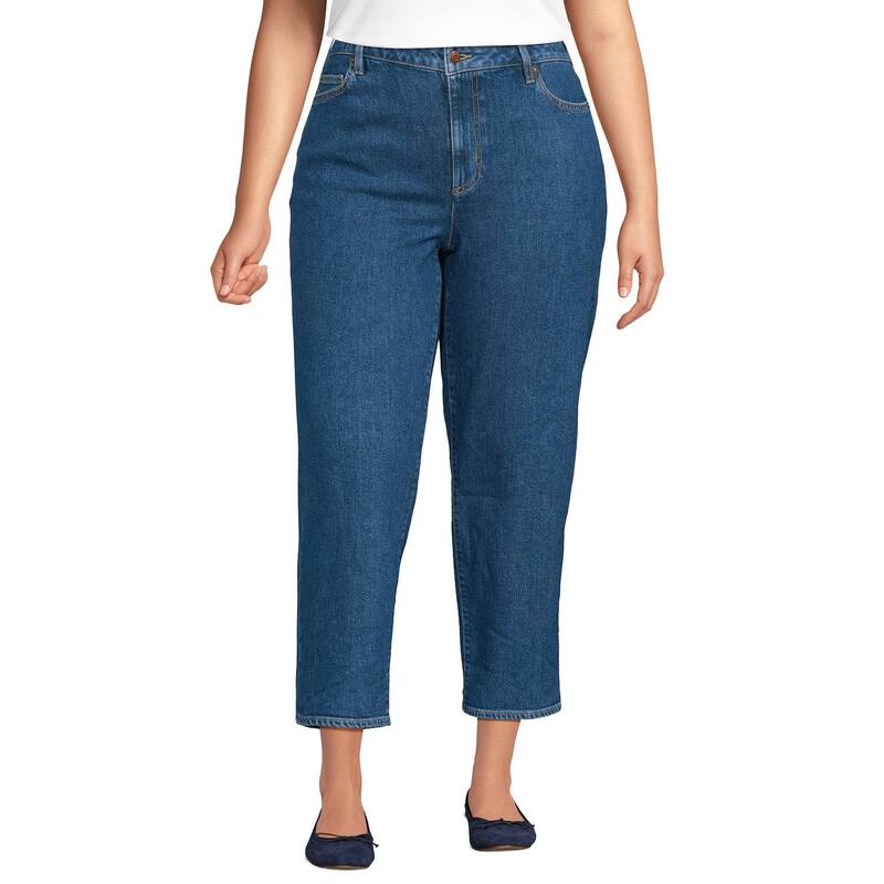 ランズエンド レディース ボトムス カジュアルパンツ プラスサイズ デニム ジーンズ Plusize Lands' End Soft Denimid Rise Relaxed Straight Crop Jeans Crawford Wash デニム