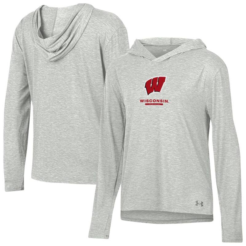 アンダーアーマー レディース トップス Tシャツ パーカー Women's Under Armour Heather Gray Wisconsin Badgers Breezy Long Sleeve Hoodie T-Shirt Wis Grey グレー