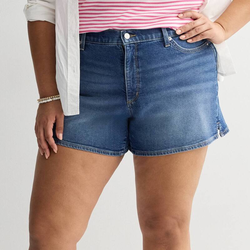 ソノマ レディース ボトムス ハーフパンツ・ショーツ プラスサイズ ショートパンツ デニム Plusize Sonoma Goods For Life Curvy Mid Rise Denim Shorts Blue Wash ブルー