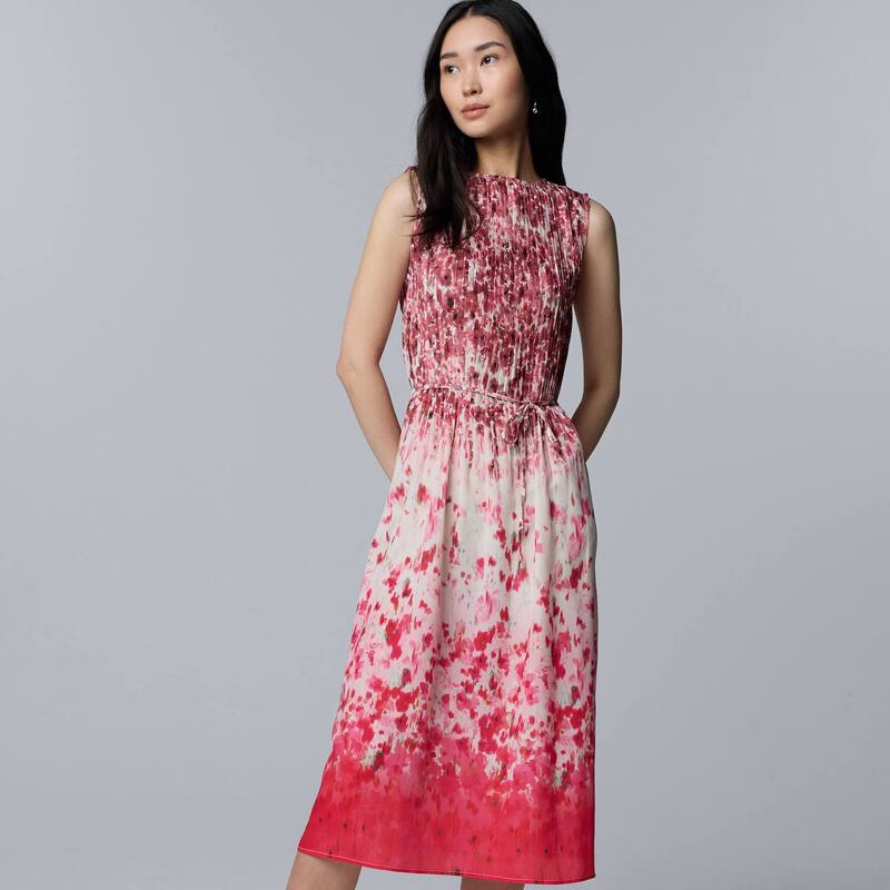 ヴェラウォン レディース トップス ワンピース プリーツ ミディ Women'simply Vera Wang Pleated Midi Dress Pink Purple Floral ピンク