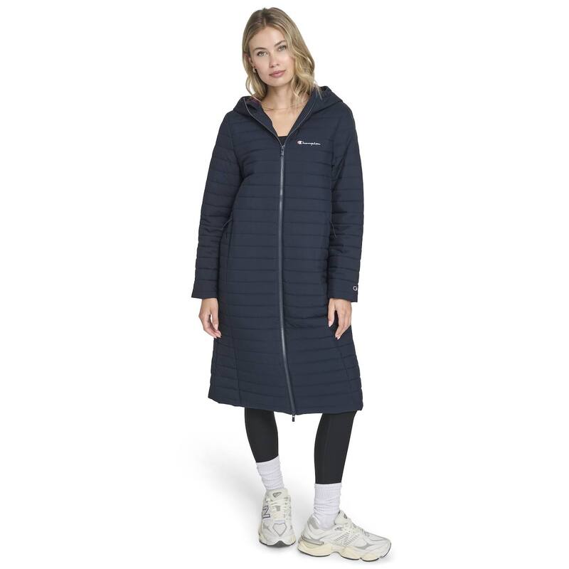 チャンピオン レディース アウター ジャケット・ブルゾン Juniors' Champion Lightweight Long Hooded Puffer Navy ネイビー
