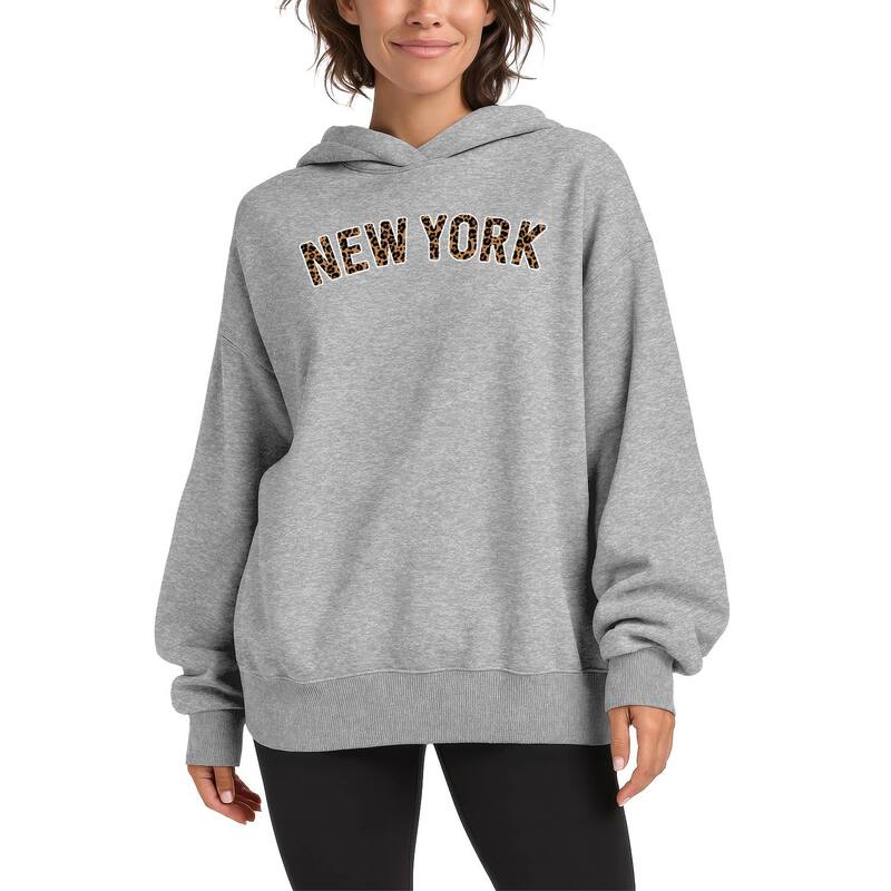アニメキャラクター レディース トップス Tシャツ プリント スウェット フリース パーカー LICENSED CHARACTER Women's New York Leopard Print Oversized Fleece Hoodie Sweatshirt Athletic Heather ヘザー